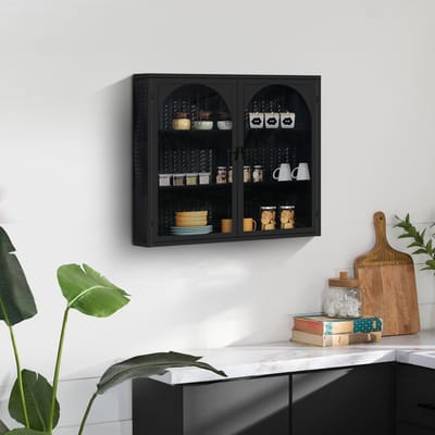 Hangkast - 70x20x60 cm - met Glazen Deuren - 3 Niveaus en Patroon - Hout - Zwart