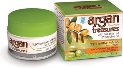 Argan Treasures Regenerative & AHA Facial Cream 50ml – Anti-Aging Gezichtscrème met Fruitzuren, Arganolie & Trimoist Hydratatie voor Een Gladde, Stralende Huid