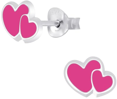 Joy|S - Zilveren hartje oorbellen - 9 x 6 mm - roze hartjes