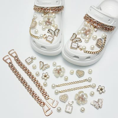 Schoenaccessoires-geschikt voor crocs charms- geschikt voor crocs pins- geschikt voor crocs Accessoires- geschikt voor Crocs Jibbitz-CJ-277 gouden ketting parelbloem vlinder