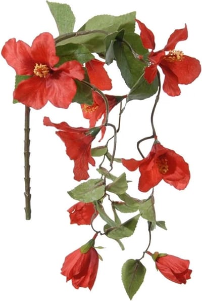 Louis Maes Hibiscus kunstbloemen - rood - hangende tak - 165 cm - zomer decoratie - levensecht - pvc kunststof