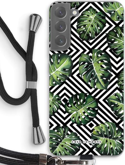 Case Company® - Hoesje met koord geschikt voor Samsung Galaxy S22 Plus hoesje met Koord - Geometrische jungle - Telefoonhoesje met Zwart Koord - Bescherming aan alle Kanten en Over de Schermrand