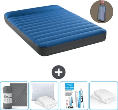 Intex Luchtbed - Twijfelaar - 137 x 191 x 22 cm - Blauw - Inclusief pomp - Hoeslaken - Kussen - Reparatieset en Kussenbeschermer