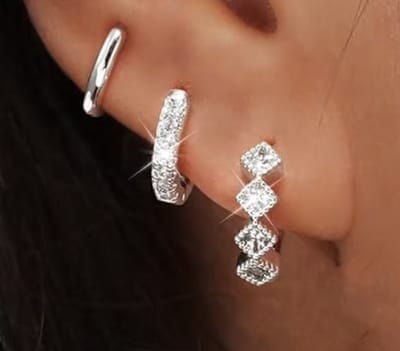 Oorbellen Set - 3 stuks - Kleur: Zilver - 3 stuks - Luxe Oorbellen - Incl. Cadeauverpakking - Oorhangers / Oorring / Oorknopjes - Hoge Kwaliteit RVS - Stainless Steel / Roestvrijstaal - Verkleurt Niet - Oorbellen Set - Oorbellen Vrouwen / Dames