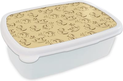 Broodtrommel Wit - Lunchbox - Brooddoos - Speelgoed - Dieren - Hobbelpaard - Patroon - 18x12x6 cm - Volwassenen