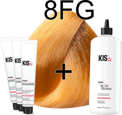 Kis KeraCream Color - 100ml - Haarverf Set - 8FG Goudblond | KIS - (3 x haarverf & 1L waterstofperoxide)
