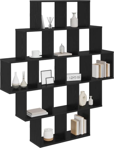 vidaXL - Wandplank - Zwart - eiken - 120 - x - 20 - x - 136 - cm - Bewerkt - hout