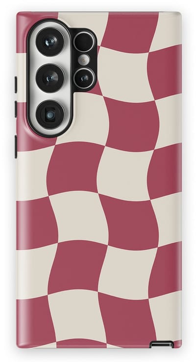 Checkered Warp Hoesje Samsung Galaxy S23 Ultra | Geschikt Voor Mag | Uniek Design Hoesje | Beschermhoes Samsung Galaxy S23 Ultra Crimson Wave