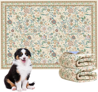 Set van 2 Wasbare Puppy Trainingsmatten - Waterdicht en Herbruikbaar - 45x60 cm - Lichtgeel met Bloemmotief