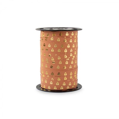5M Sierlint sinterklaas - Cognac met gouden mijter - krullint - cadeau versiering - Niet op spoel geleverd