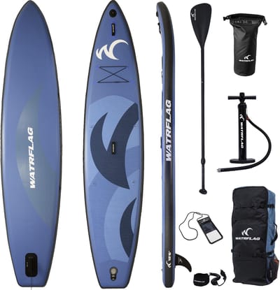 Watrflag Arrow Premium kwaliteit opblaasbaar SUP Board 12'6, 380 x 81 x 15 cm, Complete SET bestaande uit luxe rugzak, 3-delige peddel, dubbel air pomp, leash, reparatiesetje + EXTRA Bag Pack 380