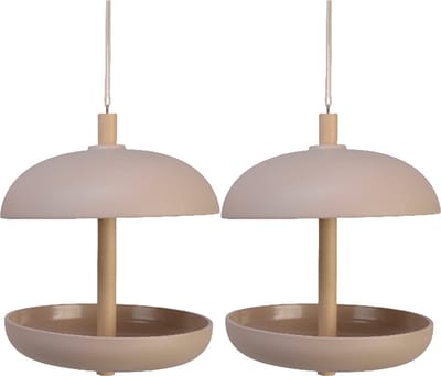 Decoris vogel voedersilo - 2x stuks - bamboe hout - taupe - 21 x 25 cm
