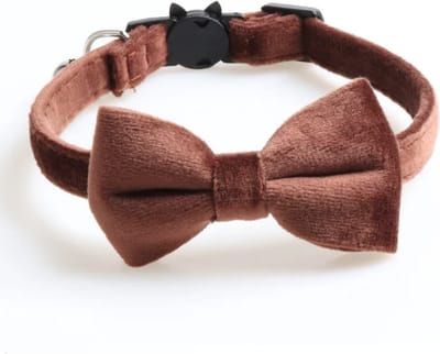 Kattenhalsband met strik Bruin Velvet - Katten halsband - met strik - velvet - bruin - veiligheidssluiting