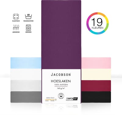 Jacobson PREMIUM - Jersey Hoeslaken - 90x200cm - 100% Katoen - tot 25cm matrasdikte - Paars