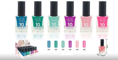 Easy Paris Cosmetics - Set met 6 Flesjes Nagellak - Blauwgroen - Groen - Licht Groen - Paars - Roze - Fel Roze - Inhoud per flesje 15 ml. - Nummer B06