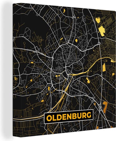 Canvas Schilderij Duitsland - Goud - Stadskaart - Plattegrond - Kaart - Oldenburg - 20x20 cm - Wanddecoratie