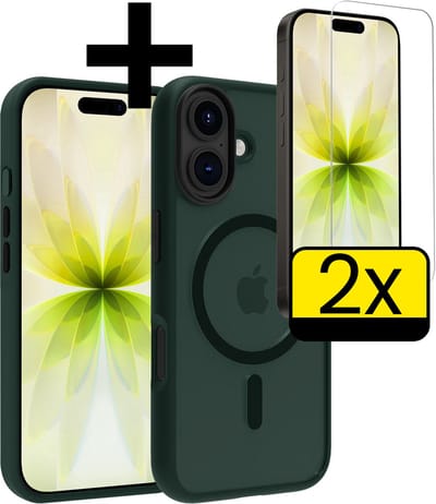 Hoesje - Met 2x Screenprotector - Geschikt voor Apple iPhone 17 - Magsafe Compatible - Sterk & Shockproof - Back Cover - Shock Proof Case - Telefoon Hoes - Telefoonhoesjes - Donkergroen