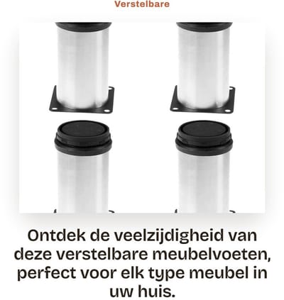 Dailygoods- Meubelvoeten Verstelbaar - Meubelpoten Set van 4 - RVS - Geschikt voor Banken/Kasten/Bedden - Draagvermogen 320 kg - 50x100 mm