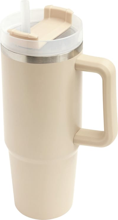 Bellatio Design Warmhoudbeker/thermosbeker DELUXE - grote koffiebeker - tumbler - RVS - beige - 900 ml - Reisbeker