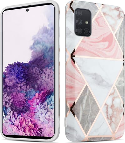 Cadorabo Hoesje geschikt voor Samsung Galaxy A71 5G in Roze Grijs Wit Marmer No. 10 - Beschermhoes gemaakt van TPU siliconen Case Cover met mozaïek motief