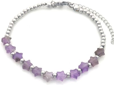 Armband – verstelbaar – RVS – roestvrij staal – zilverkleurig – paars - sterretjes - 16-19cm – cadeau – geschenk – feest – feestdagen