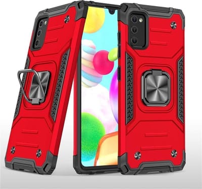 Hoesje Geschikt Voor Samsung Galaxy A41 Hoesje - Heavy Duty Armor hoesje Rood - Galaxy A41 silicone TPU 360-Degree hybride hoesje Kickstand ringhouder met Magnetisch Auto Mount
