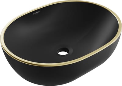 Mexen Viki opzetwastafel 48 x 35 cm, zwart mat/gouden rand - 21054875