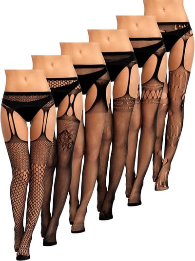 Zes Paar Sexy Visnet Kousen voor Vrouwen, Hoge Taille Zwarte Kanten Panty, Mode Tights M/L
