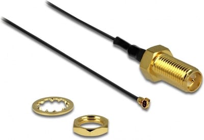 MHF 4 (v) - RP-SMA (v) kabel - Micro Coax (0,81 mm) - 50 Ohm / zwart - 0,10 meter