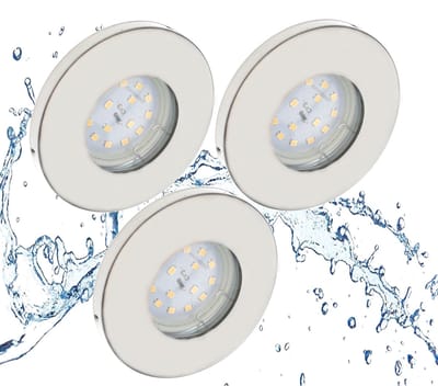 Trango Set van 3 IP65 inbouwspots 6729IP65-032MO gemaakt van geborsteld RVS incl. 3x 5 Watt 3000K warm wit Ultra Flat LED Module voor Badkamer, Douche, Plafondspots, Plafondlamp, Badkamerlamp