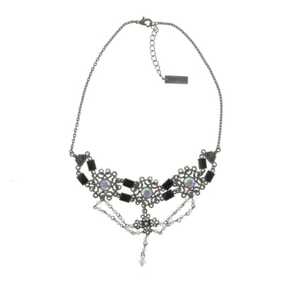 Behave - Ketting dames - Vintage Design - Zilver kleur - Antraciet - Multi kleur steentjes - 40 cm