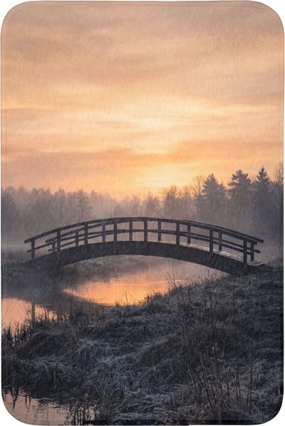Badmat 60x90 cm - Antislip - Brug - Mist - Bomen - Water - Badmatten voor badkamer - Badkamermat - Douchemat - Badkamer mat