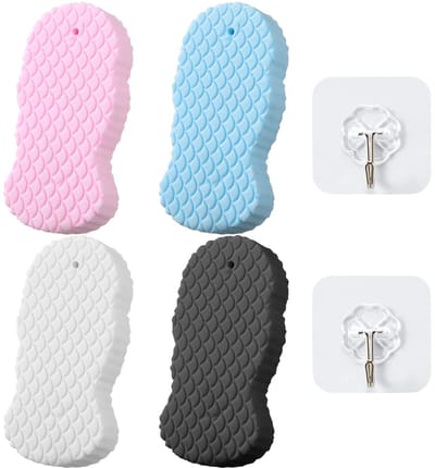 Dailygoods- Badspons 4 Stuks - Exfoliërende Spons - Driedimensionale Spons - Hand-Held Badborstel - Inclusief Transparante Haak - Zacht en Absorberend - Badschuim