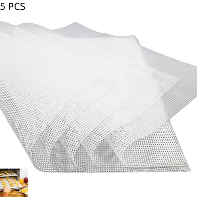 5 stuks - Vierkante siliconen droogmatten - Siliconen droogmatten - voor gedroogd vlees, fruit, kruiden en huisdierensnacks - geschikt voor de meeste voedseldrogers - antiaanbaklaag en herbruikbaar - 35×35cm - wit