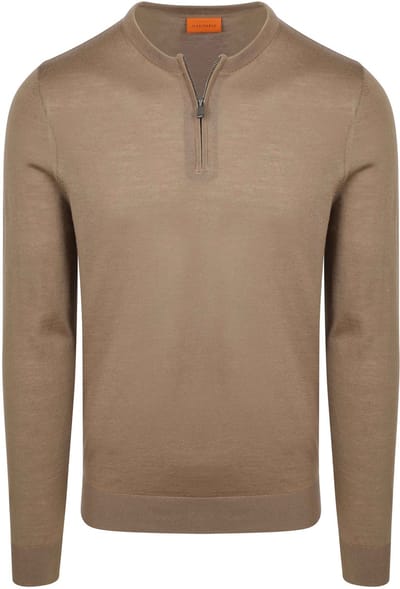 Suitable Crew Zip Merino Taupe - Maat S - Heren - Quarter zip - Schipperstrui met rits - Volwassen mannen - Sweater