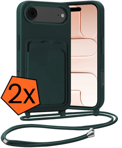 Hoesje Geschikt voor iPhone Air Hoesje Met Telefoonketting Pasjeshouder Case Koord - Hoesje Geschikt voor iPhone Air Hoes Met Kaarthouder - Donkergroen - 2 PACK