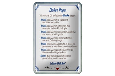Blechschild Spruch 12x18cm lieber Papa Ich hab dich lieb