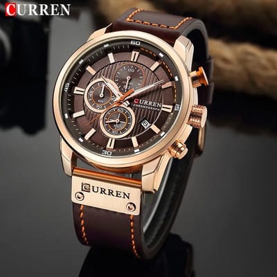 CURREN Horloge voor Mannen/Heren - Lederen Band - Jongens Horloges - Bruin/Zwart - Ø 47 mm
