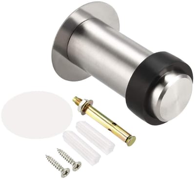 Dailygoods- Deurstopper 80 mm Hoogte - Vloergemonteerd - Rubber Buffer - Geborsteld Roestvrij Staal - Deurbeschermer voor Kamers - Duurzaam en Slijtvast