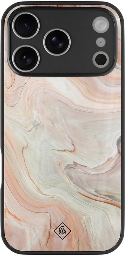 Casimoda® hoesje - Geschikt voor iPhone 17 Pro - Marmer Waves - Luxe Hard Case Zwart - Backcover telefoonhoesje - Bruin/beige
