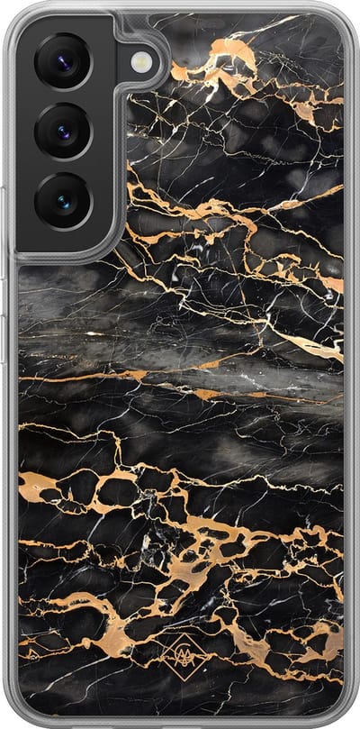 Casimoda® hoesje - Geschikt voor Samsung Galaxy S22 - Marmer Grijs Brons - 2-in-1 case - Schokbestendig - Marble design - Verhoogde randen - Grijs, Transparant