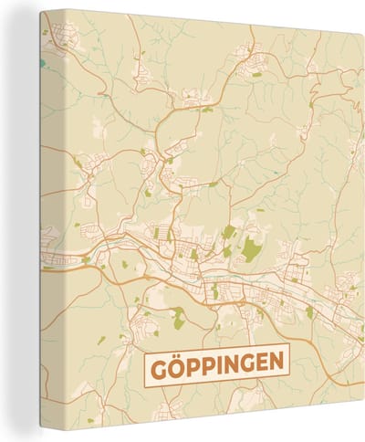 Canvas Schilderij Göppingen - Vintage - Plattegrond - Kaart - Stadskaart - 20x20 cm - Wanddecoratie