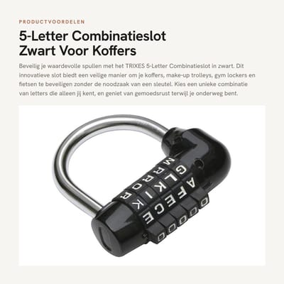 Dailygoods- Cijferslot 5 Letters - Hangslot - Fietsslot - Kofferslot - Antislip - Verstelbare Combinatie - Combinatieslot