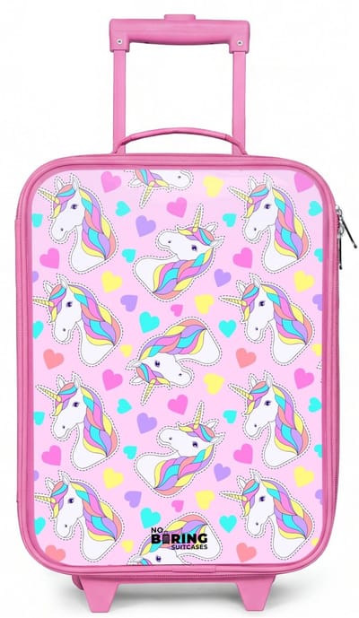 NoBoringSuitcases.com® - Kinderkoffer roze - Kindertrolley meisje - Eenhoorn euforie - Koffer kind lichtgewicht - Reiskoffer trolley voor kinderen - Koffertje met lichtgevende wieltjes - Rolkoffer