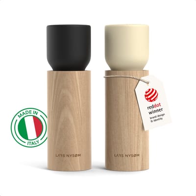 LARS NYSØM LARS NYSØM Houten Zout- en Pepermolen Set - Handmatige Zout en Peper Molens met Verstelbaar Keramisch Mechanisme - Elegante Beukenhouten Molen voor Keuken of Tafel (Carbon Black/Almond Beige)
