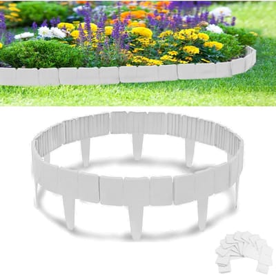 Tuinborderranden Kunststof - Bloembed Omranding - Tuin Decoratie - Flexibele Steenlook - 10 Meter 40 Stuks - Wit