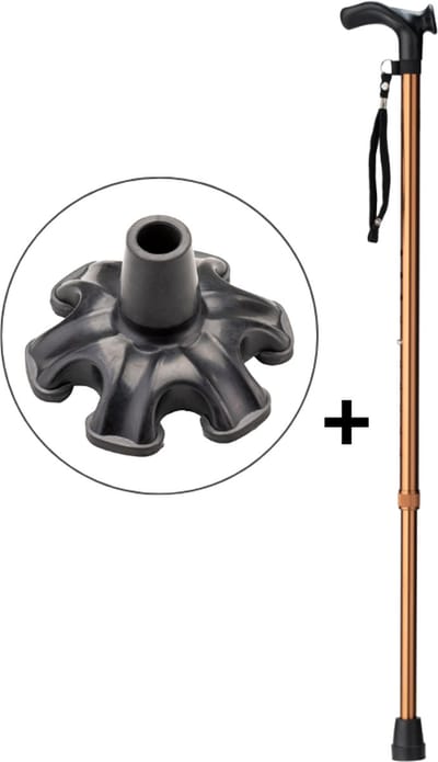 Wandelstok Bruin Links met anatomisch comfort handvat en polsbandje - Loopstok - Verstelbaar 75 - 97 cm - Lichtgewicht - Incl. 6-poot stokdop
