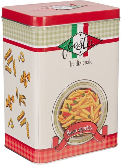 Excellent Houseware Pasta / spaghetti bewaarblik Nostagia - rood - metaal - Italiaans - 13 x 9 x 18 cm - voorraadblik