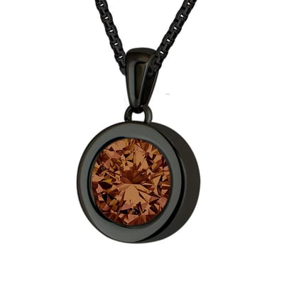 Quiges 12mm Mini Munt Hanger Zwart RVS Glans met Zirkonia Bruin Munt en Ketting Ankerketting 42-46cm - SLSHS459