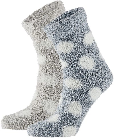 Apollo Huissokken / bedsokken met stippen - dames - grijs / beige - 2 paar - maat 36-41 - slofsokken